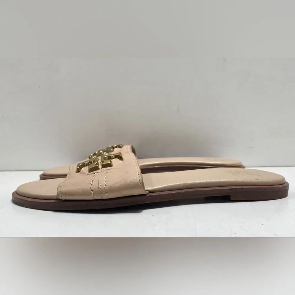Tory Burch Designer Everly Tan Cream Beige Slide Sandals 7